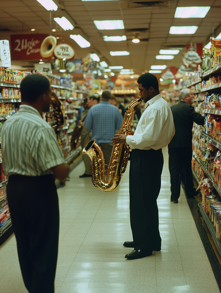 Jazz band surprises shoppers, dancing in grocery store