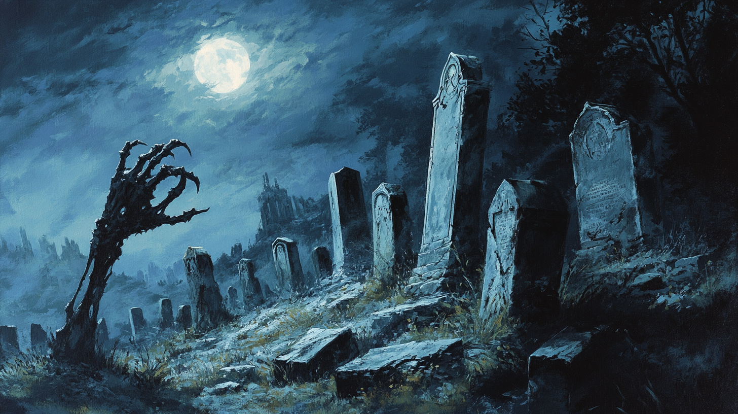 Jeff Easley Style Moonlit Old Graveyard Painting 