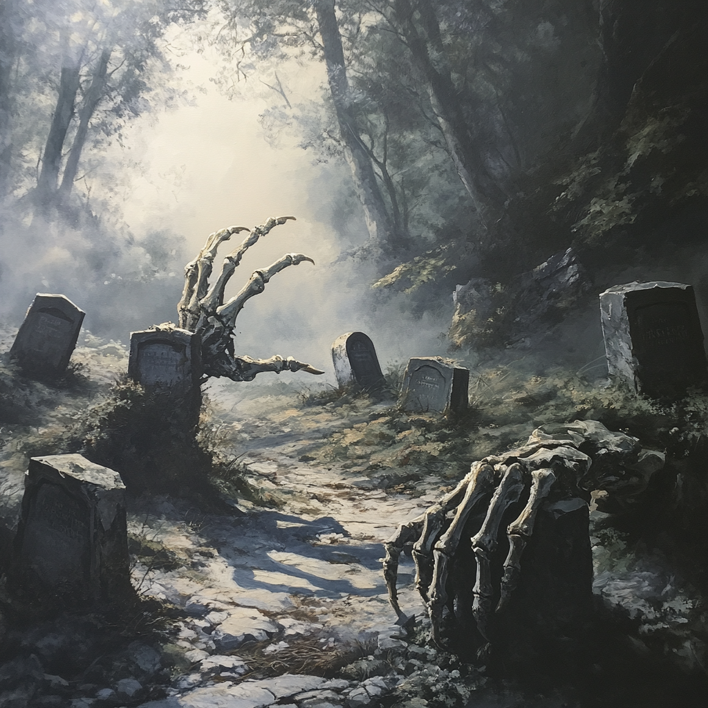 Jeff Easley-style painting of Old Graveyard with Mist