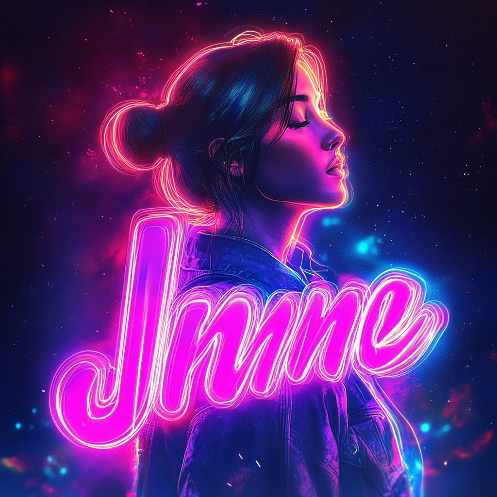 Jenny's name in neon light against starry backdrop.