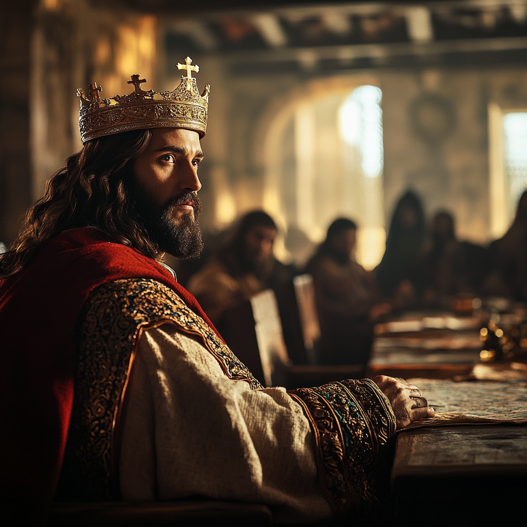 Jesus, King at Table, Empty Chair in Front