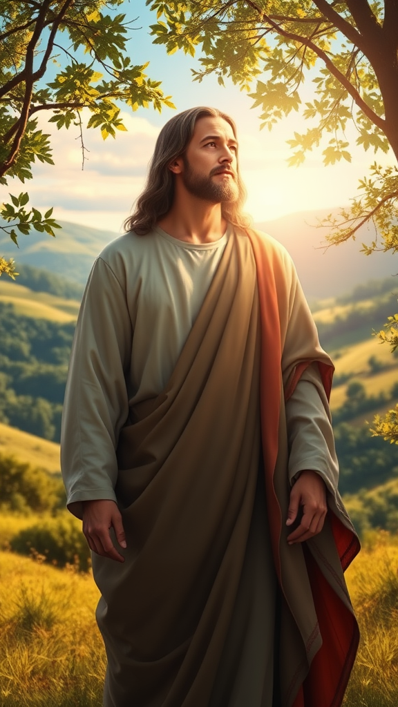 Jesus Christ in Tranquil Natural Landscape