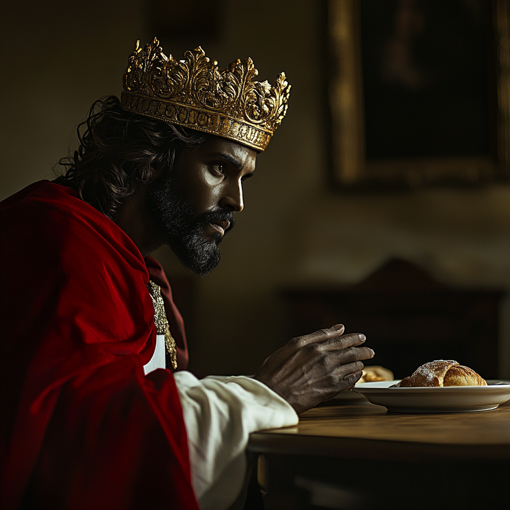 Jesus waits at table for missing guest.