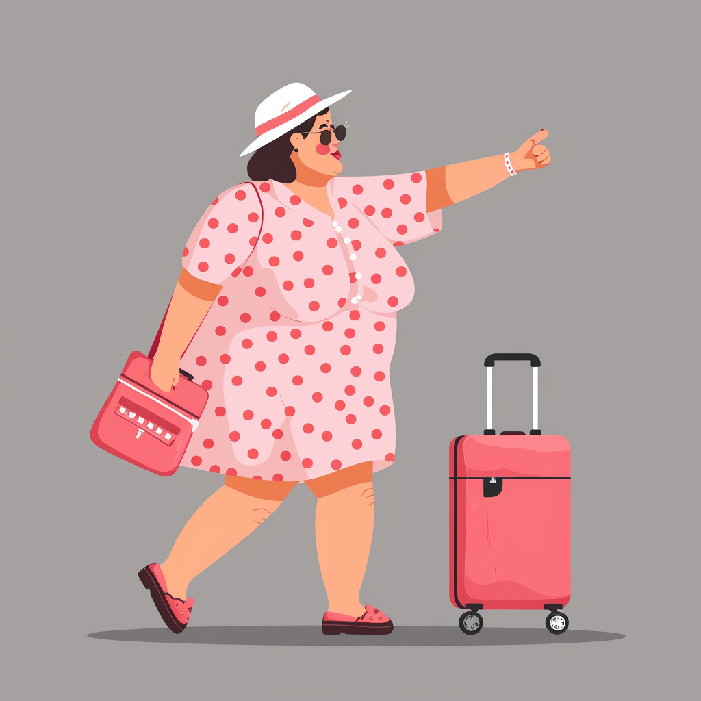 Jetlagged Woman in Pink Polka Dot Shirt Vector 