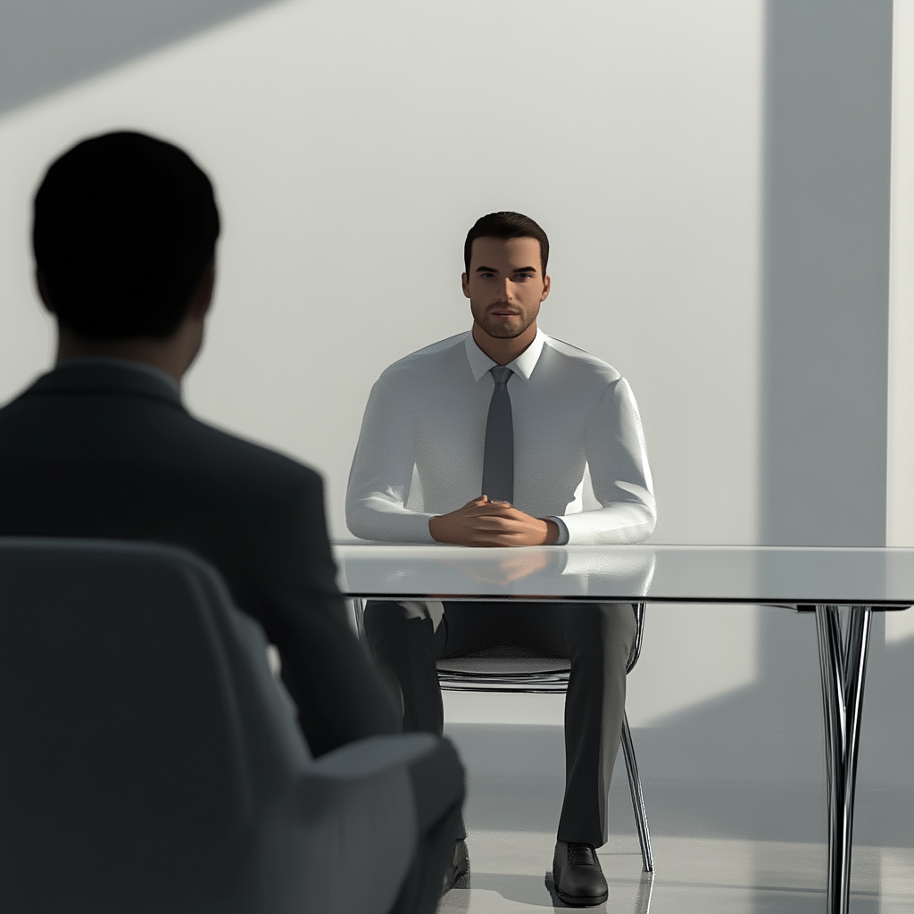 Job interview with confident candidate and interviewer.