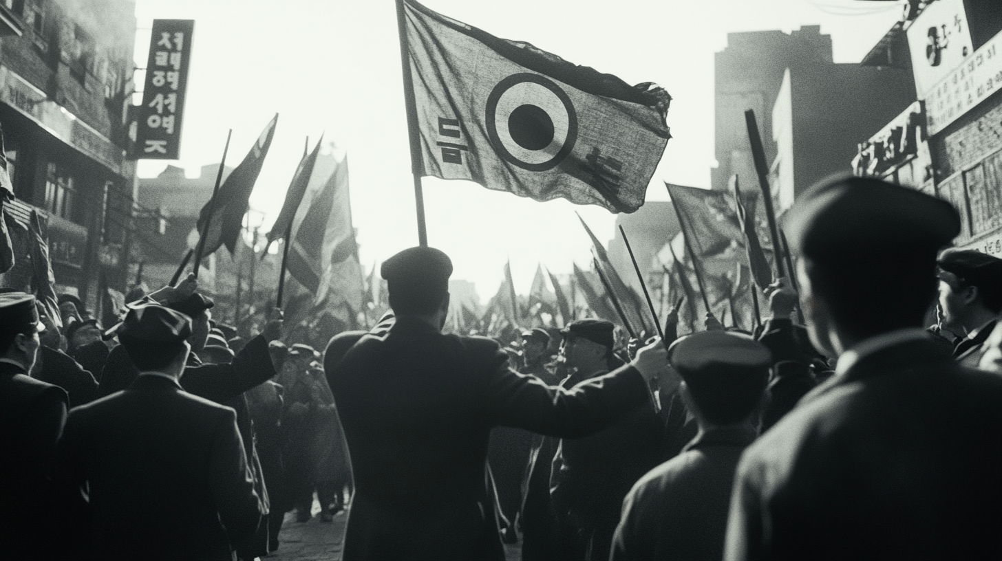 John Wick raising flag in Korea in 1919.