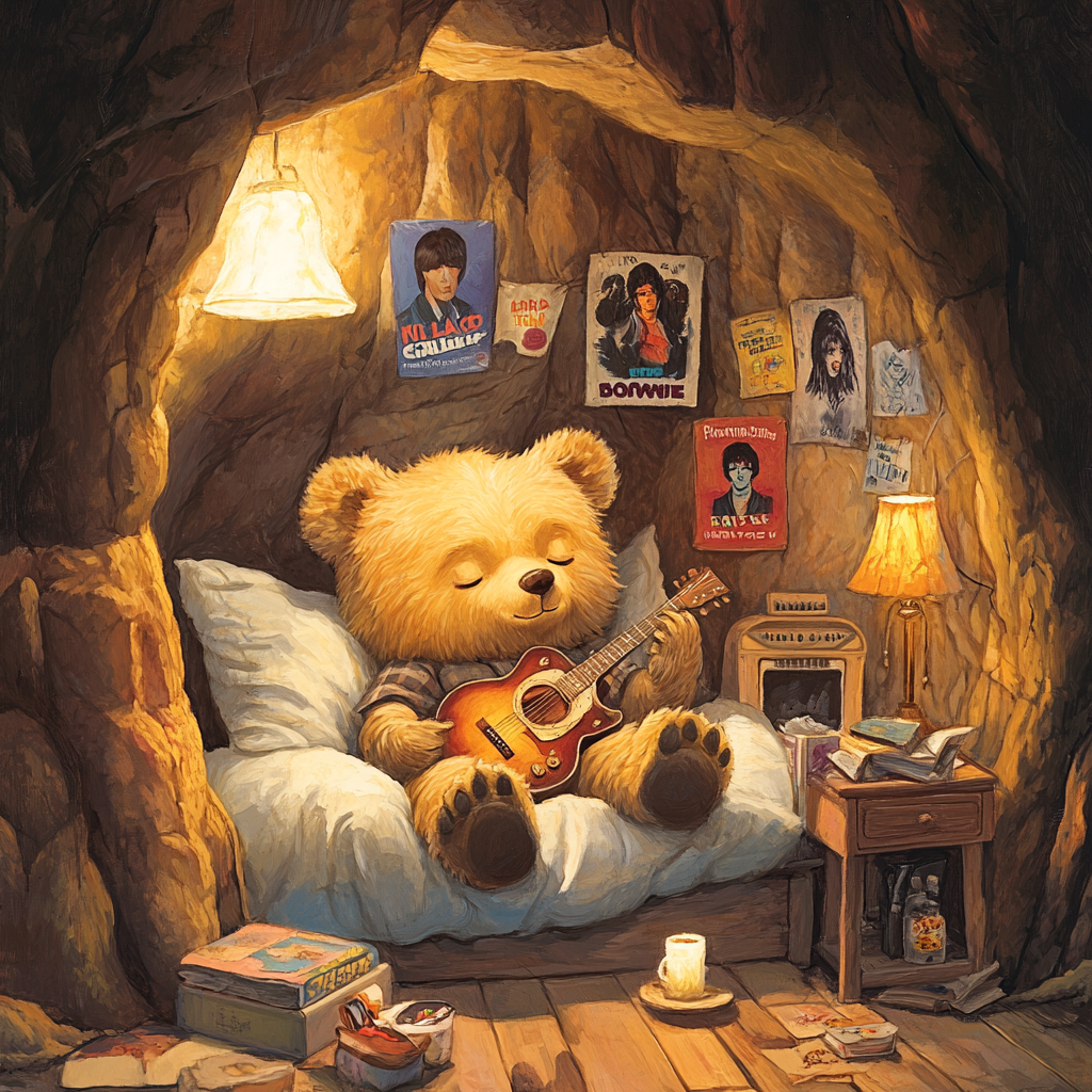 Jonny's Warm Bear Cave Listening to Music