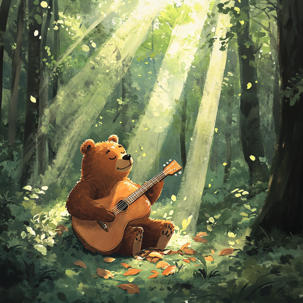 Jonny the Bear Discovers Magical Guitar in Forest