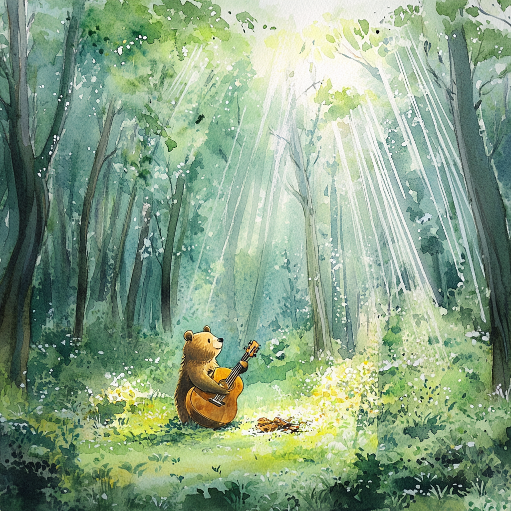 Jonny the Bear Finds Broken Guitar in Woods.