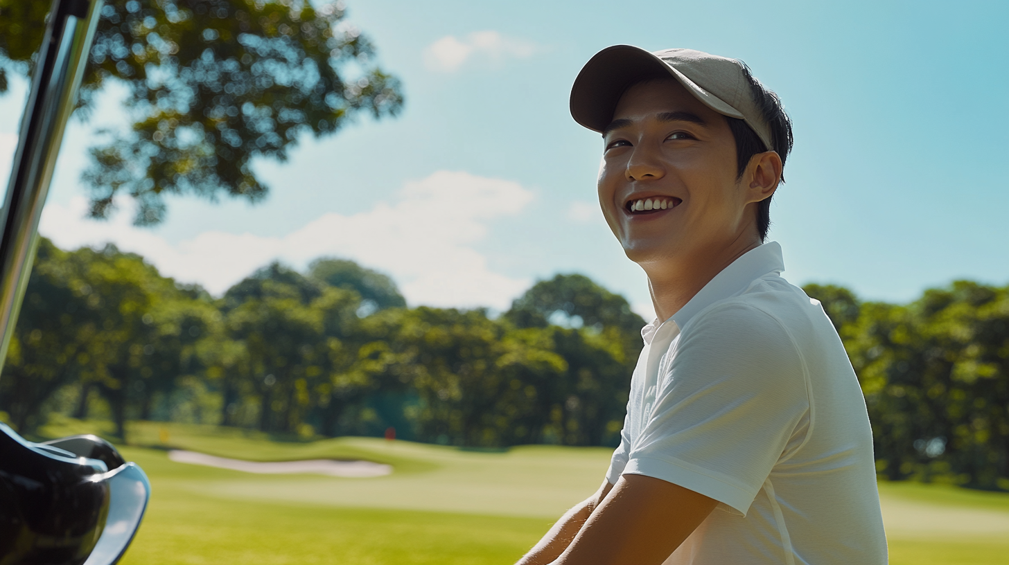 Joyful Korean Man Playing Golf in Ultra-realistic Cinematic Scene