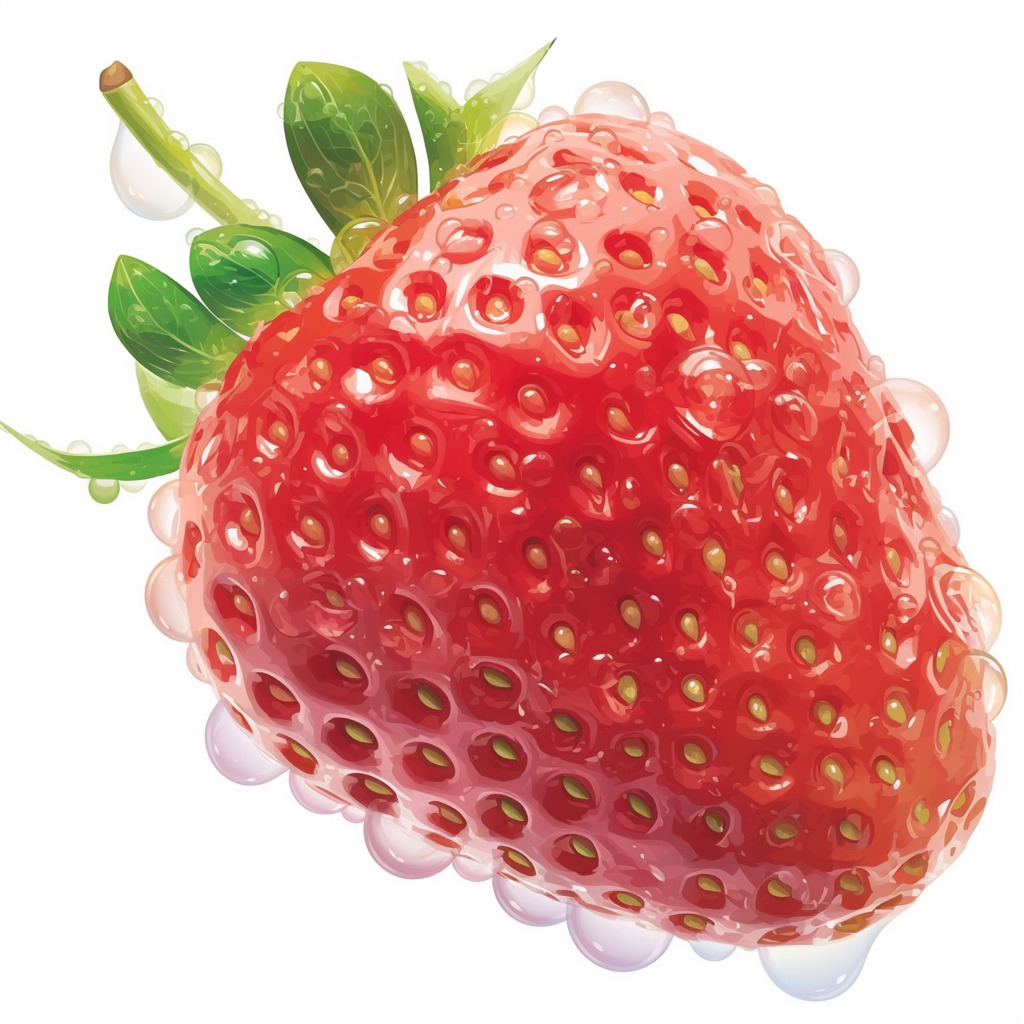 Juicy Strawberry with Water Drops Vector on White Background