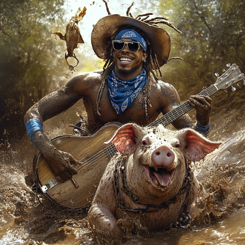 KSI rides a pig with cowboy hat