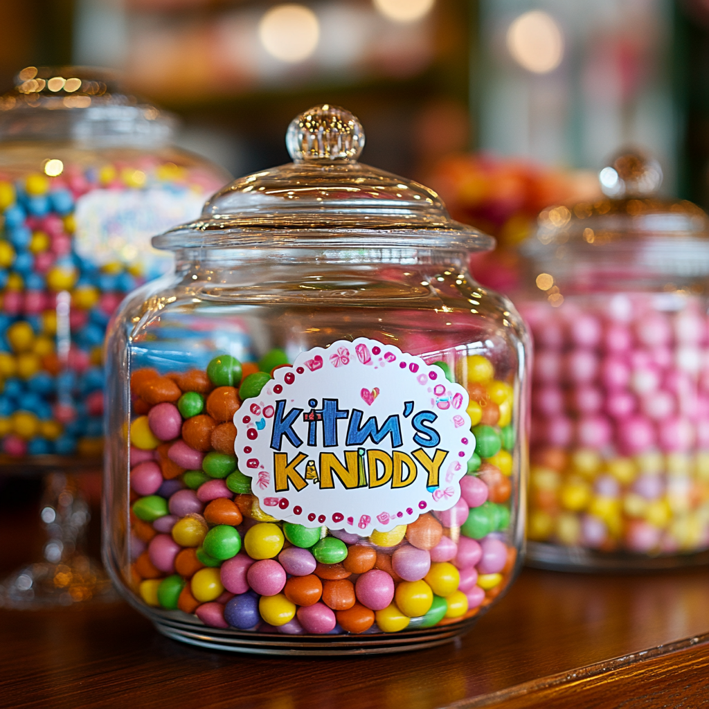 Katie's Kandy Logo on Decorated Sweet Jar Table