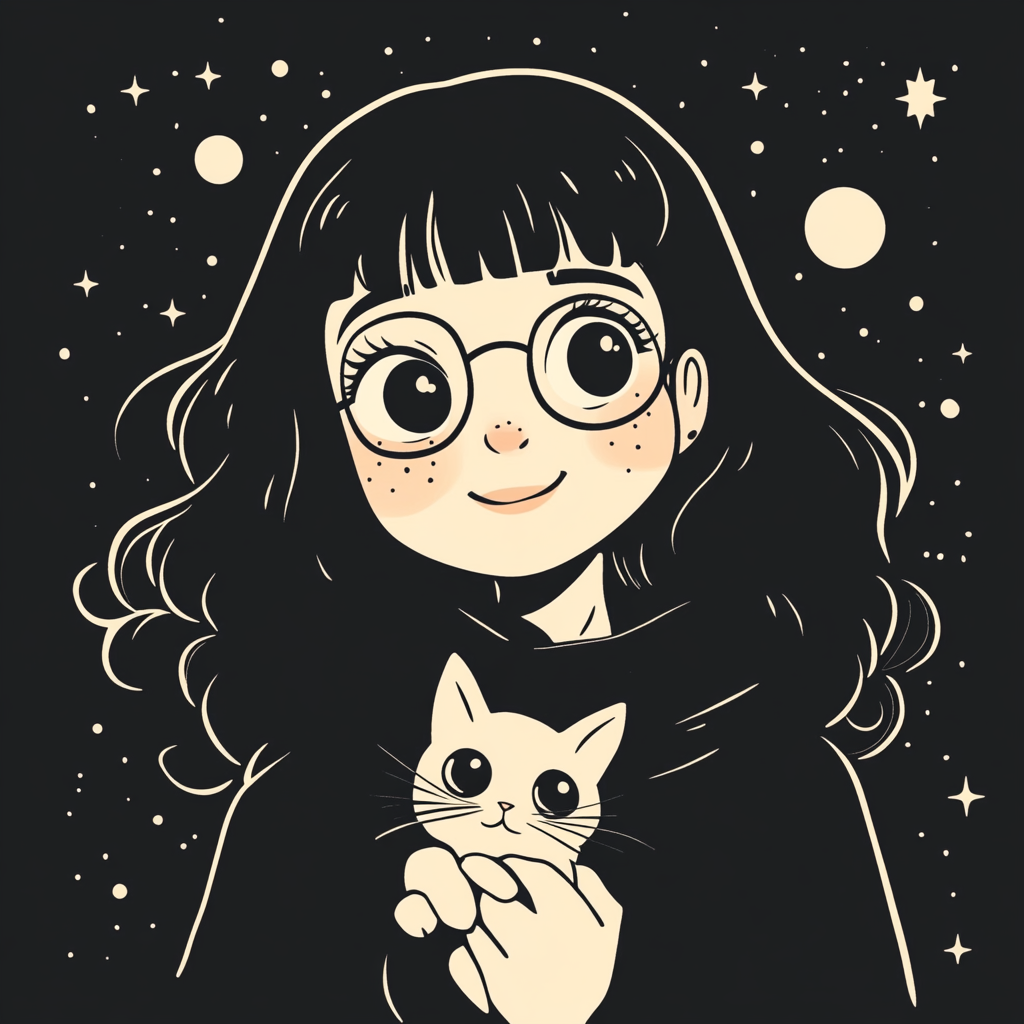 Kawaii Style Cartoon Girl with Cat Illustration