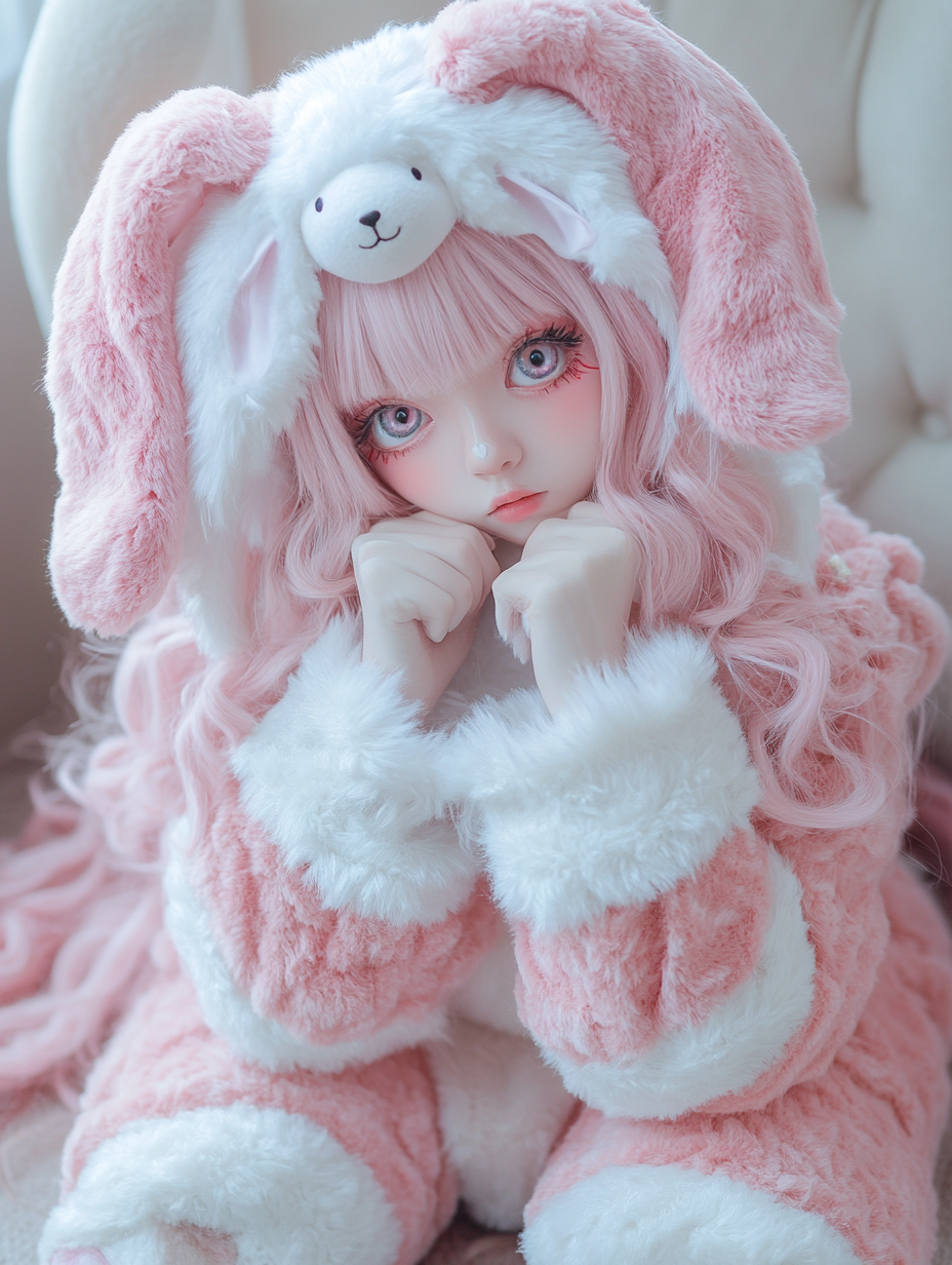 Kawaii lamb furry, doll-like clothing, fursona, cosplay.