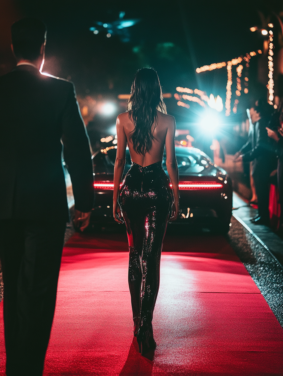 Kendall Jenner walking on red carpet towards car.