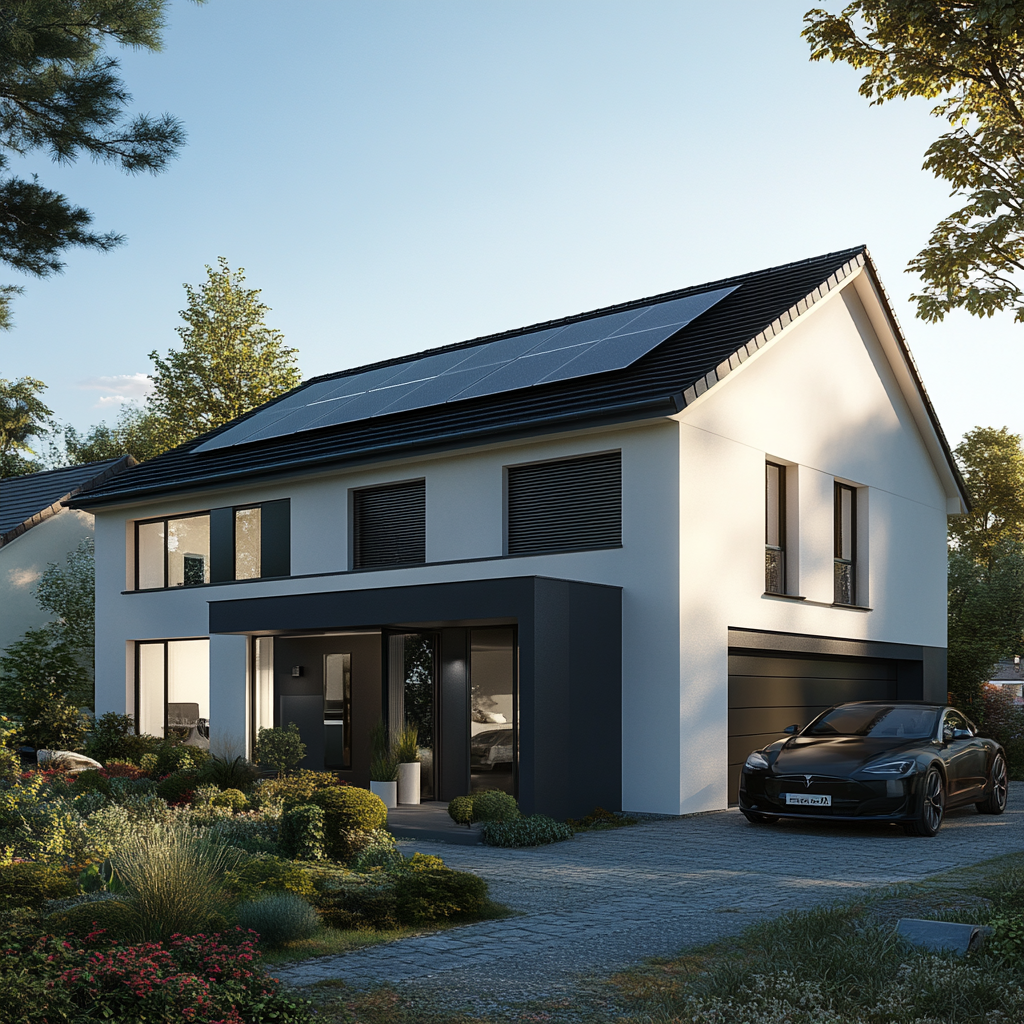 Keyword-rich Contemporary Alsace house with modern solar panels and garage