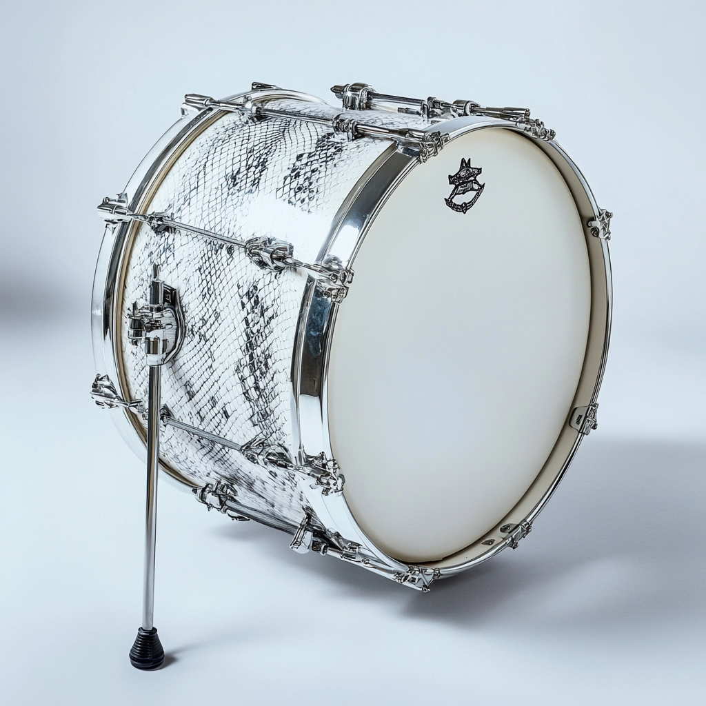 Kick Drum Product Photography with Logo Space, Snake Skin Pattern Accents