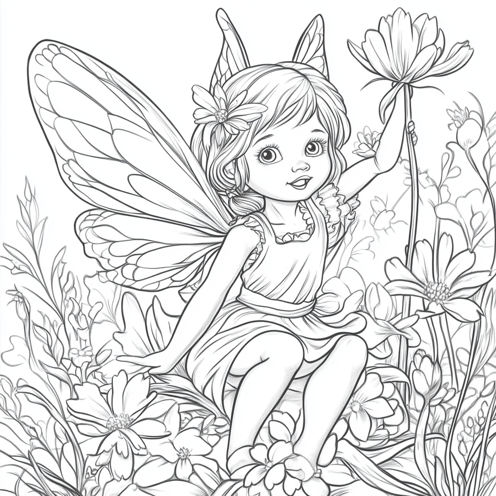 Kid's coloring page: Fairy of the Buttercup