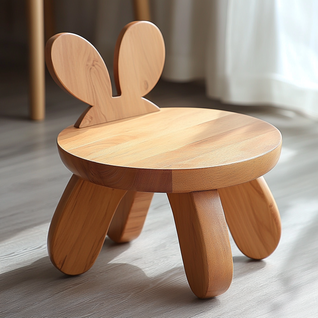 Kid's rabbit stool chair, solid wood, backrest rabbit ears