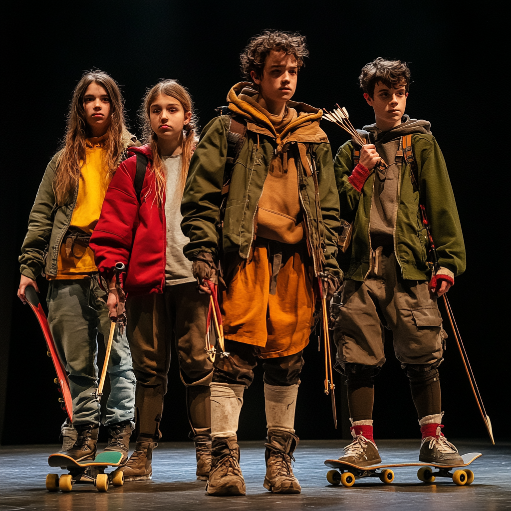 Kids and teens perform futuristic Robin Hood play.