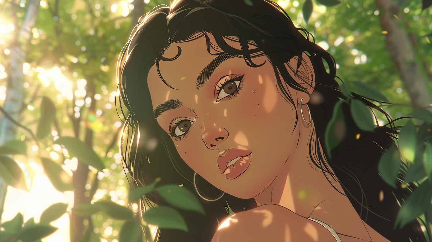 Kim Kardashian anime portrait in Studio Ghibli style.