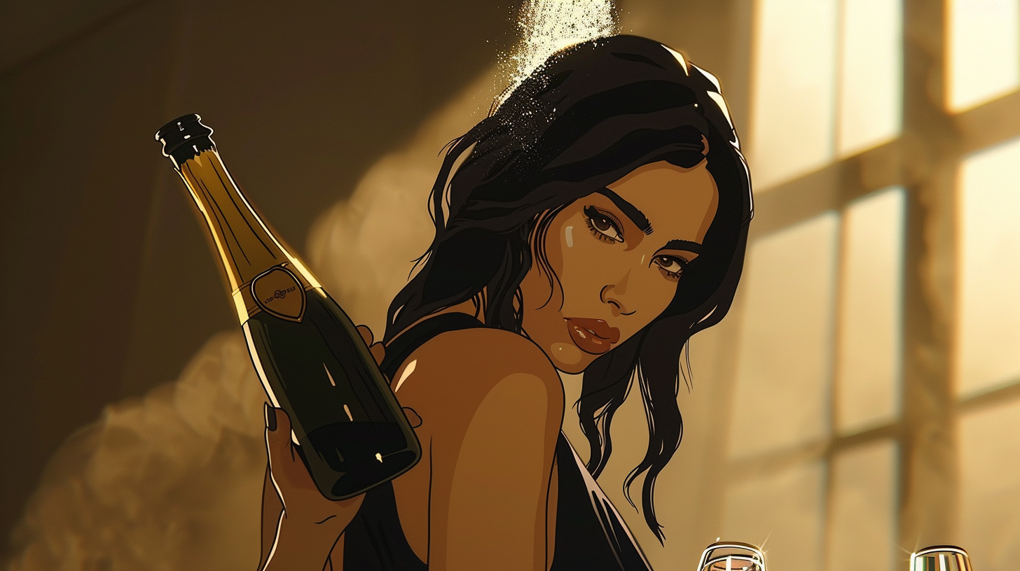 Kim Kardashian depicted in Studio Ghibli style animation.