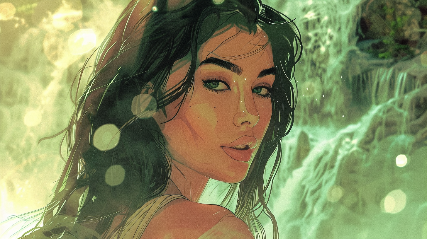 Kim Kardashian in Studio Ghibli style portrait.