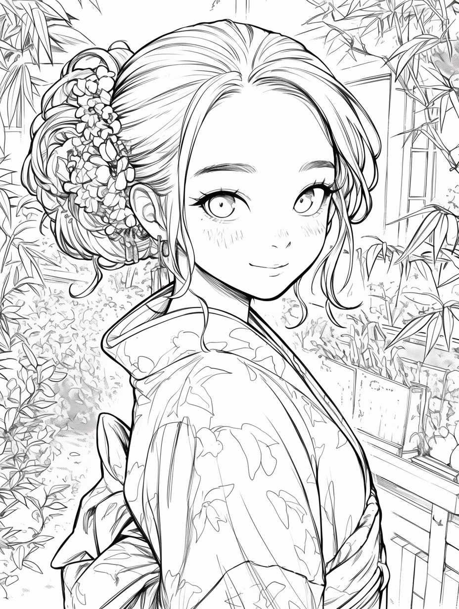 Kimono girl smiling while buying food at market.