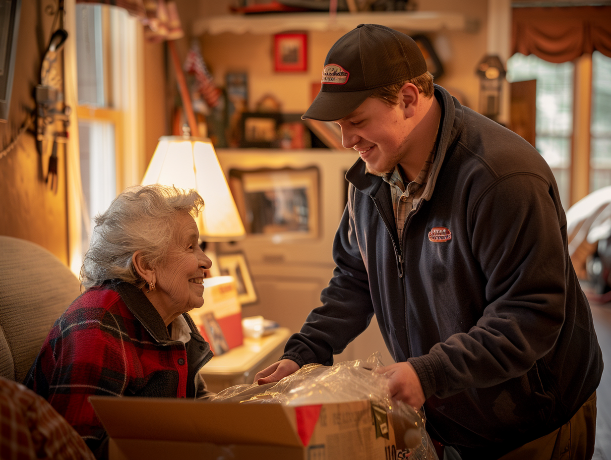 Kind Man Helps Elderly Lady Pack with Love