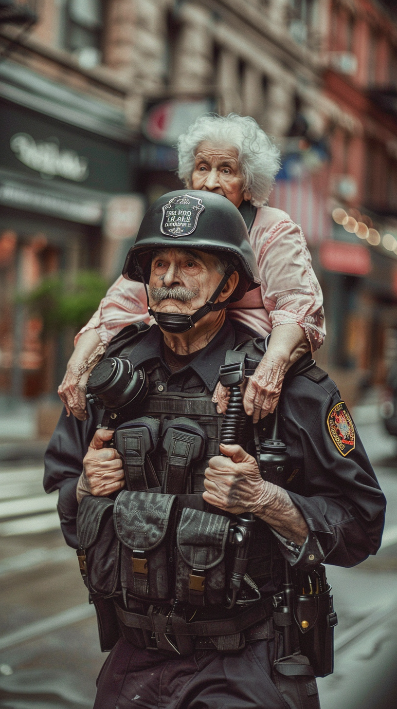 Kind Policeman Carries Happy Grandma Through Streets