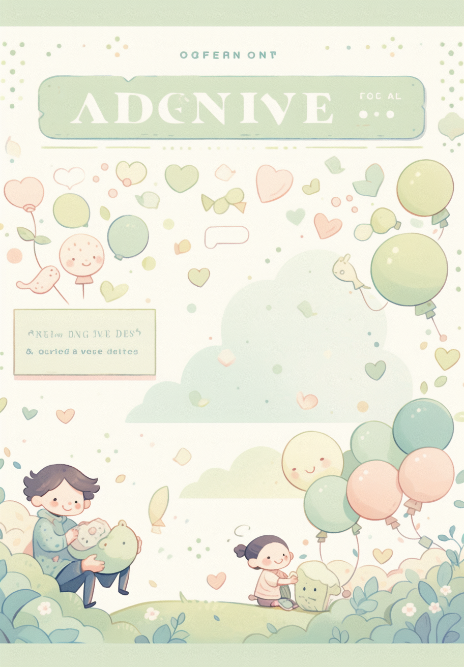 Kindergarten newsletter design with pastel colors, cute illustrations.