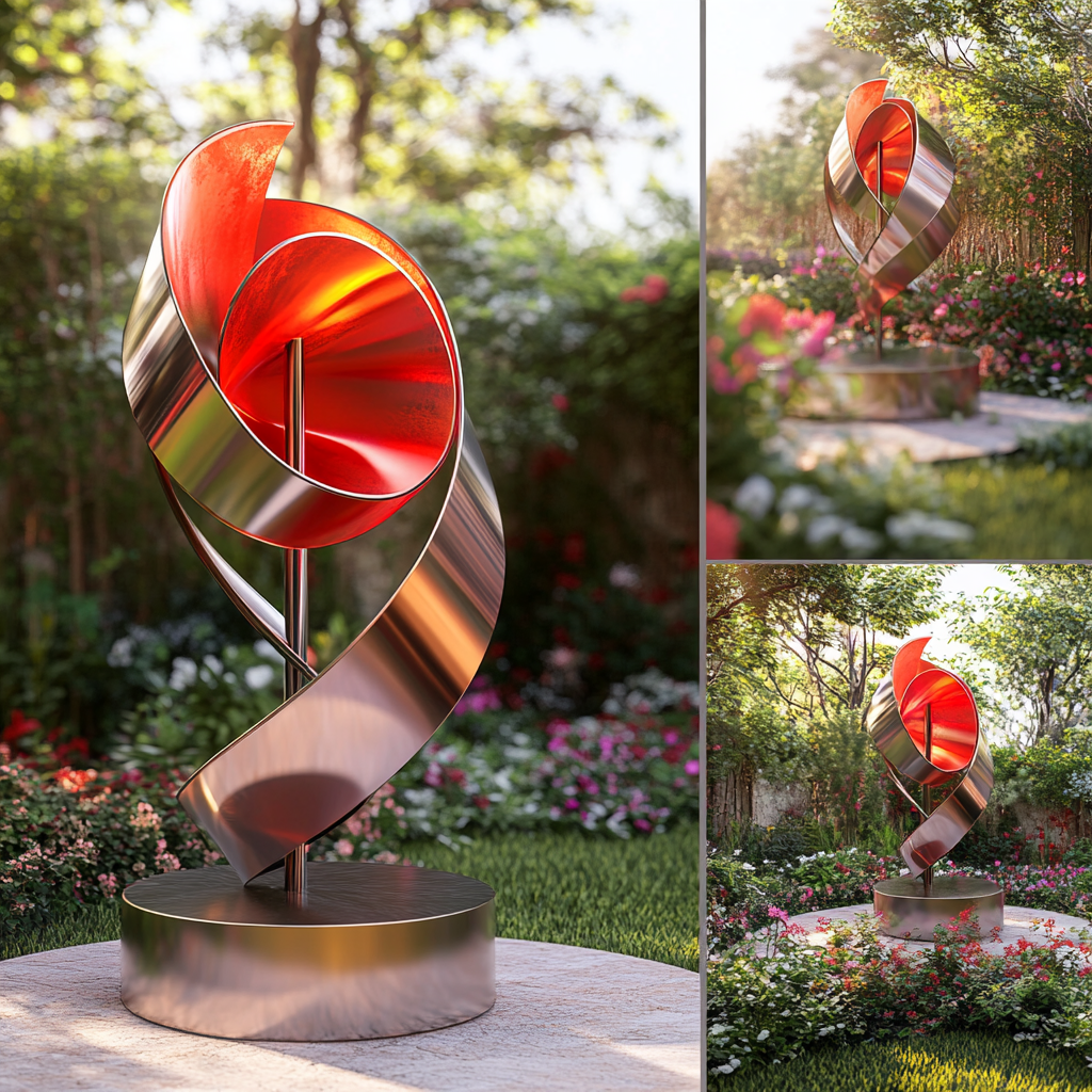 Kinetic Metal Sculpture on 100 cm Pedestal in Garden