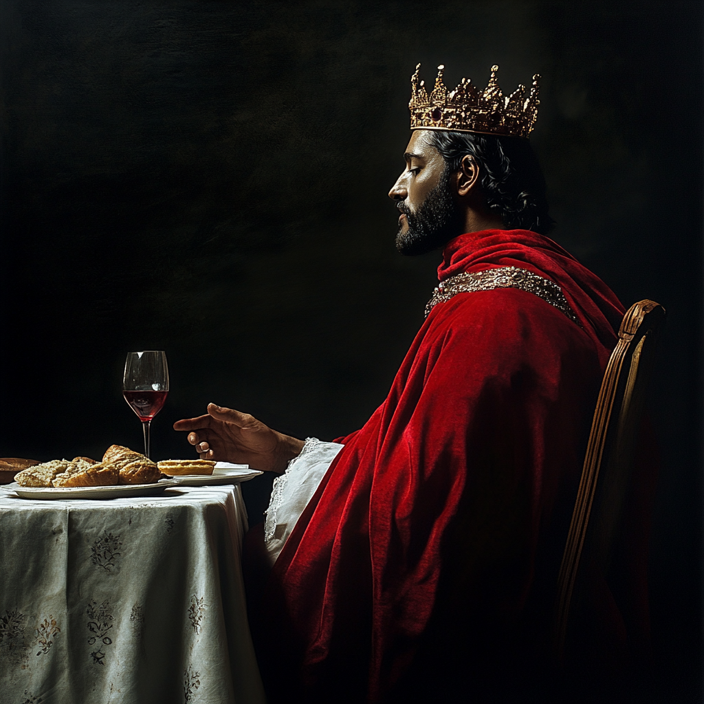 King Jesus Waits for Guest with Bread, Wine