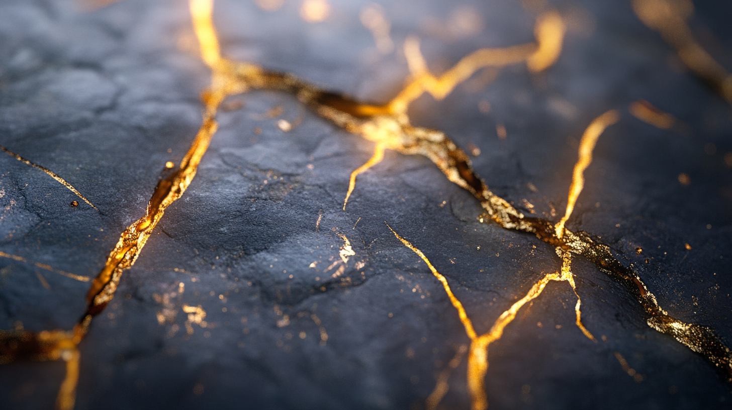 Kintsugi Gold Cracks on Ultra-Realistic Exploding Stone Wall