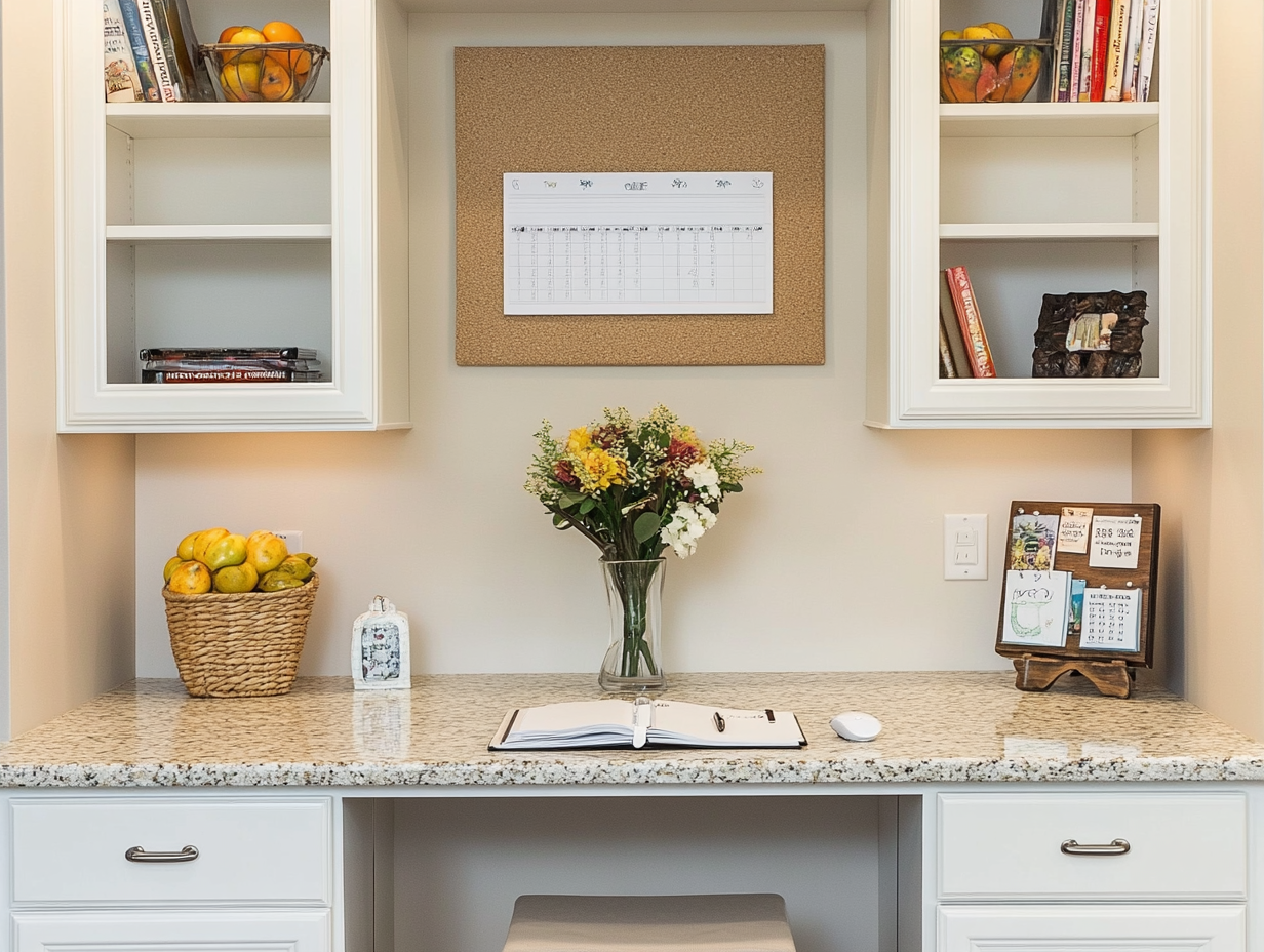 Kitchen Desk Nook with Granite Countertop and Shelving