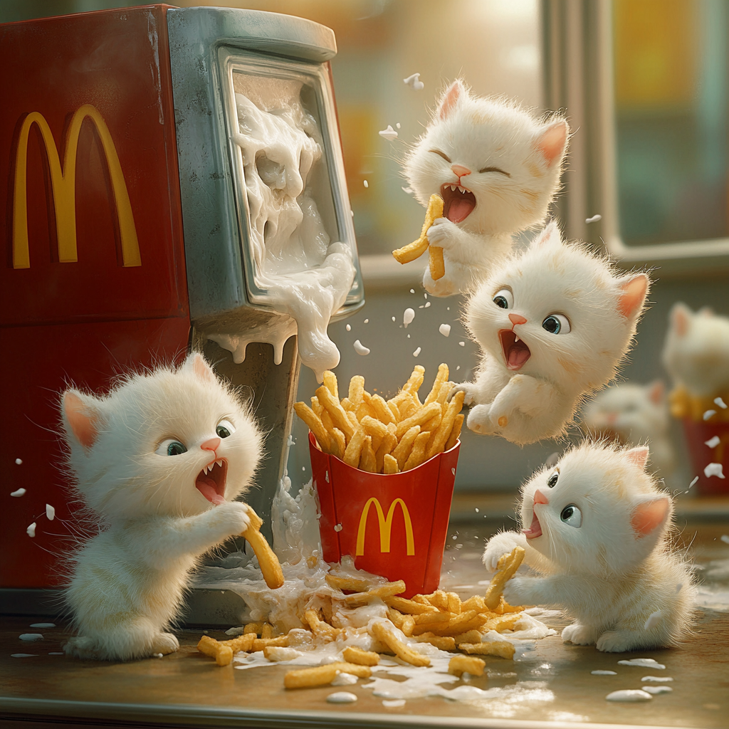 Kittens Making Mess at McDonald's with Ice Cream