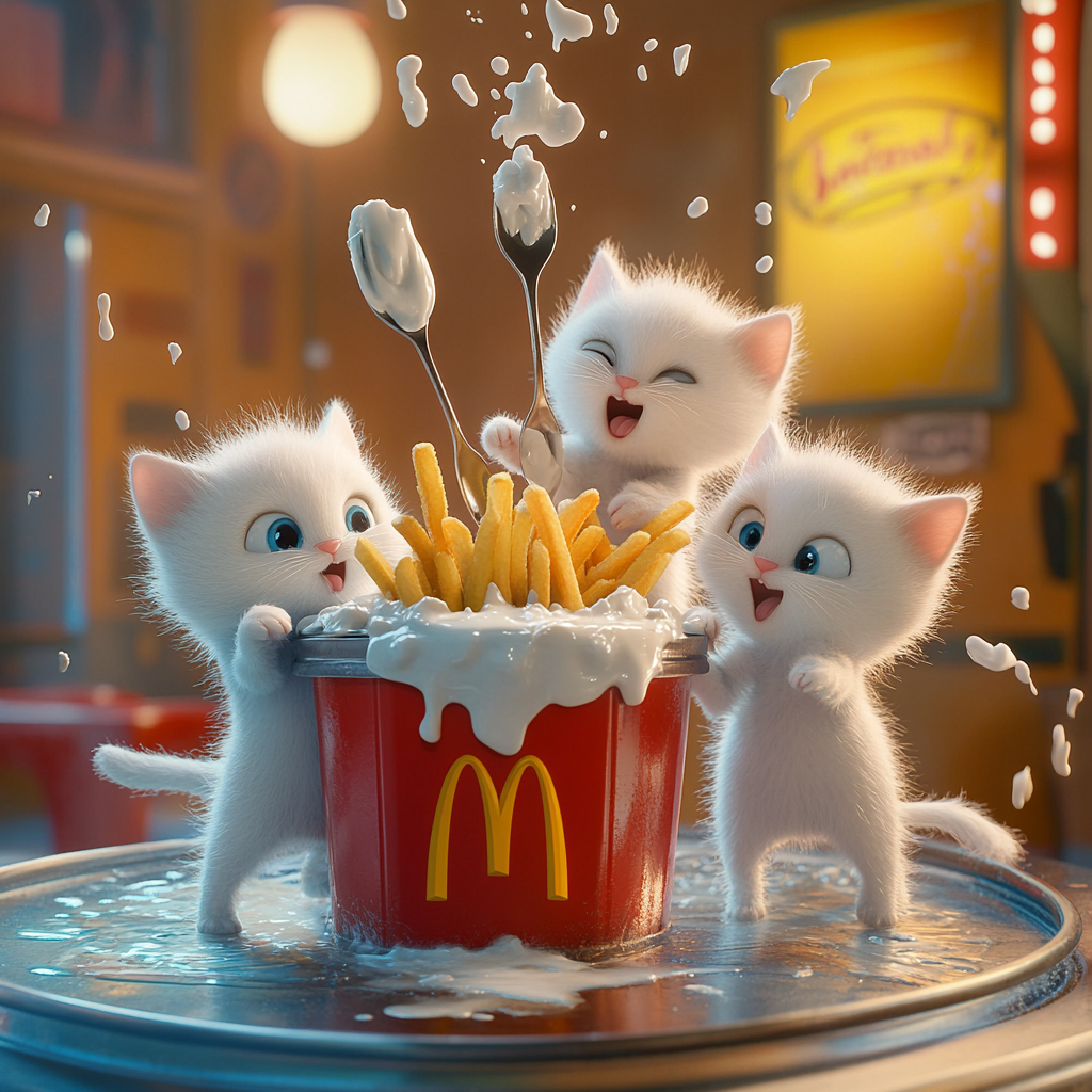 Kittens Making Mischief with McDonald's Fries, Ice Cream