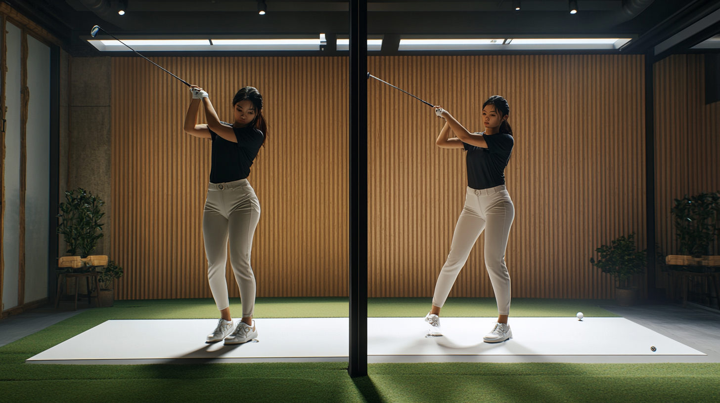 Korean Female Golfer Smartphone Tutorial in Indoor Studio