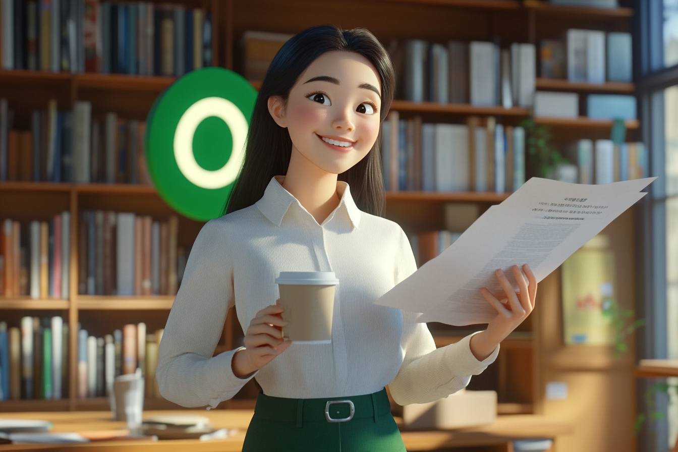 Korean Office Worker with Coffee and Document