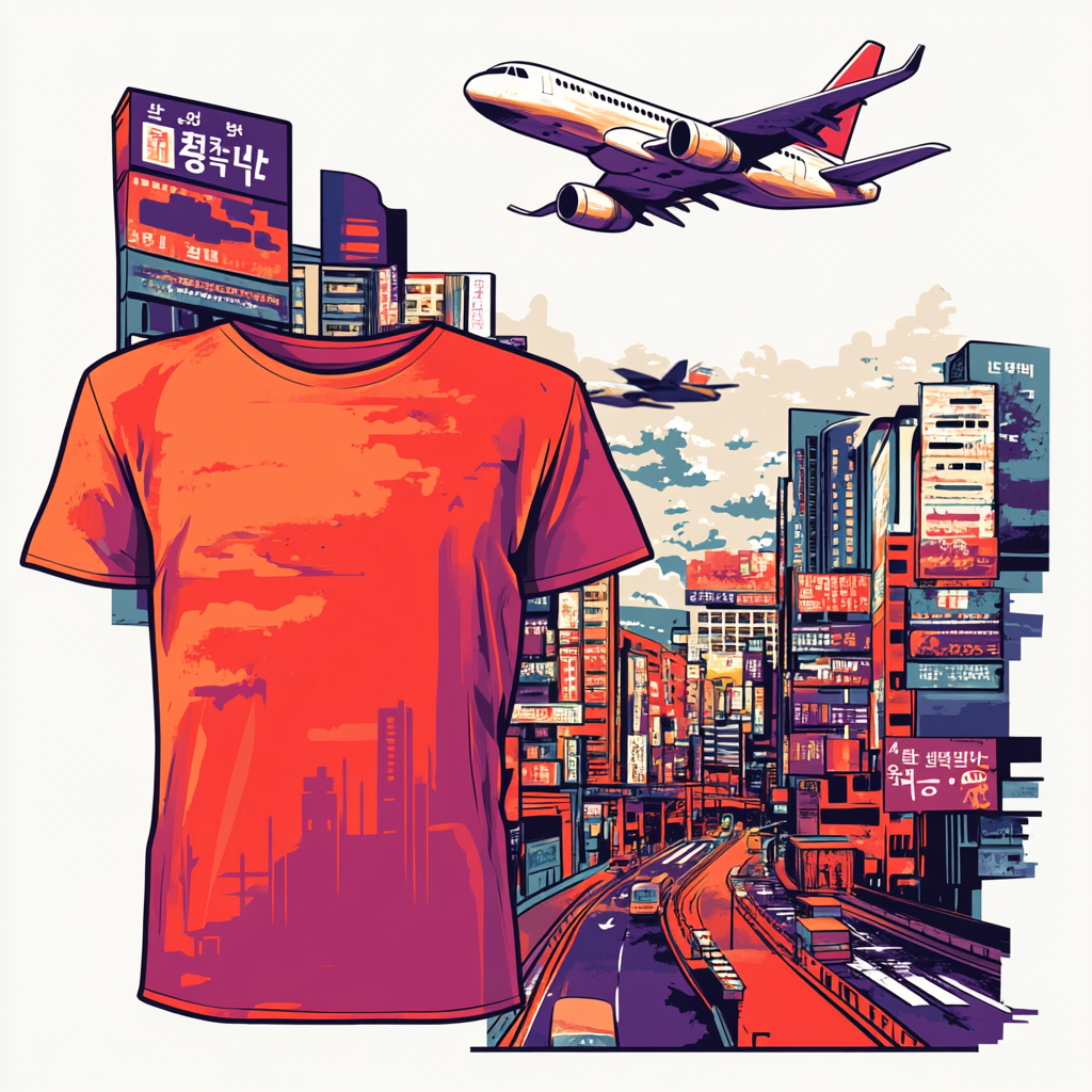 Korean style red shirt with city elements