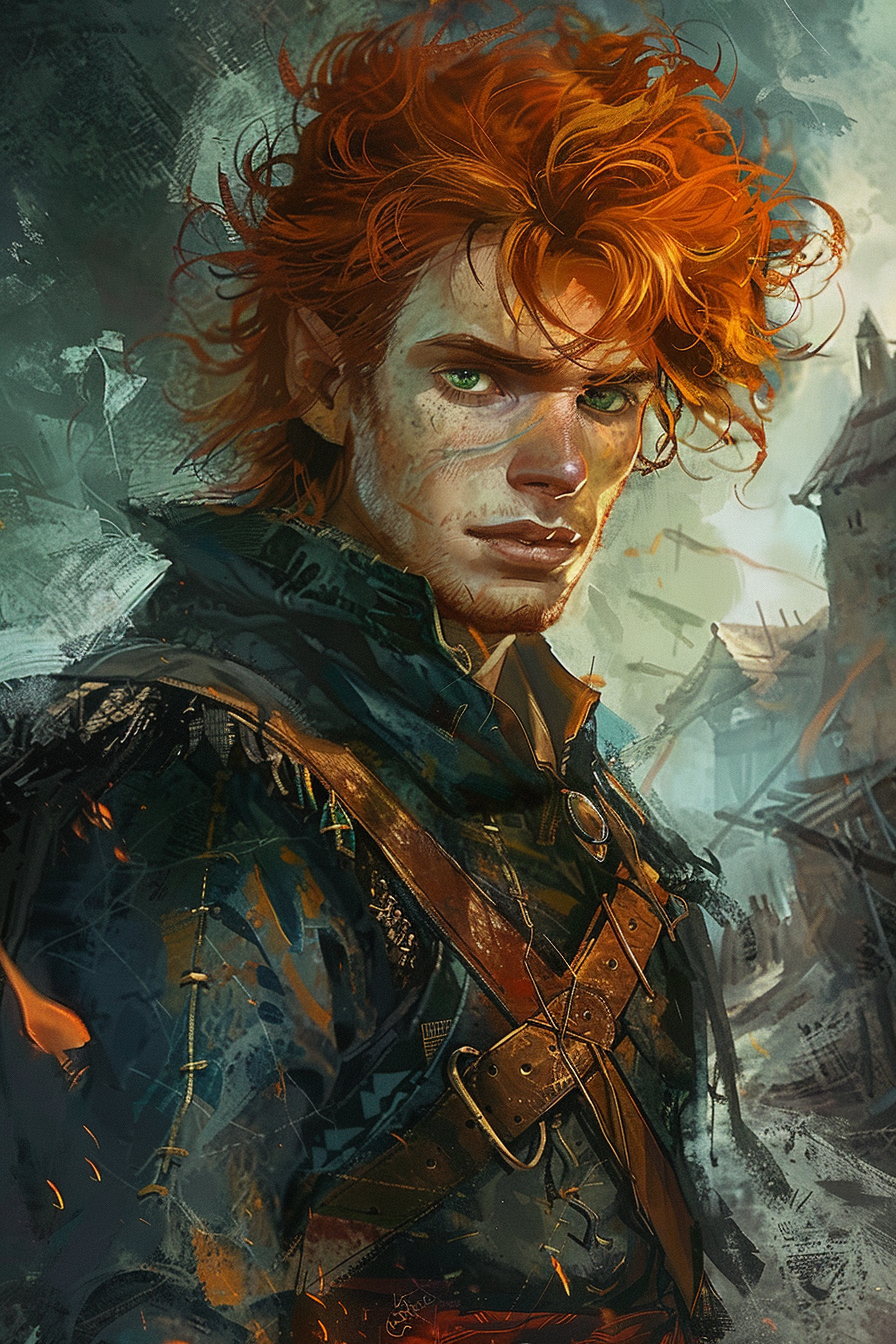 Kvothe, the Kingkiller Chronicle character with vibrant red hair.