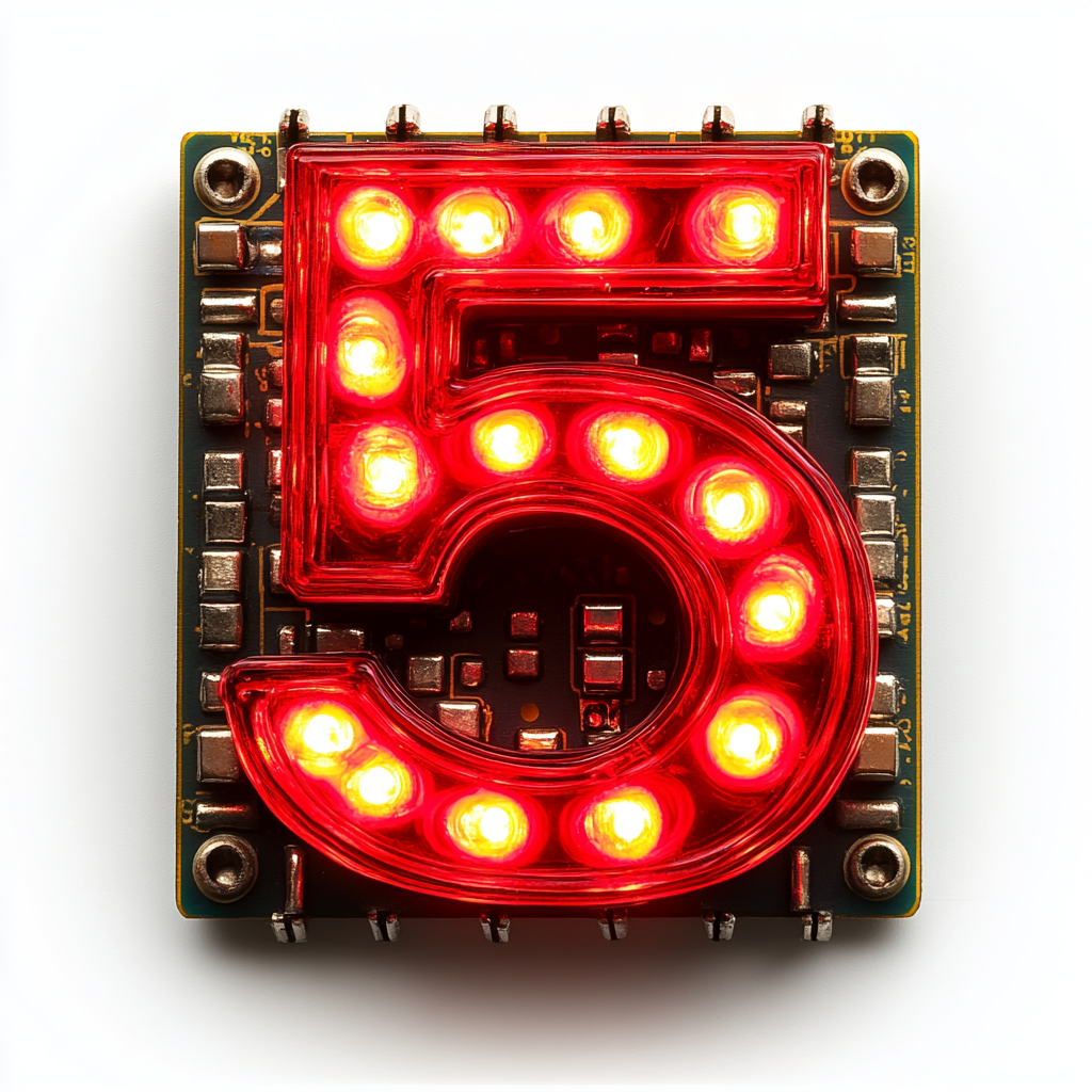 LED display component with red segments showing number.