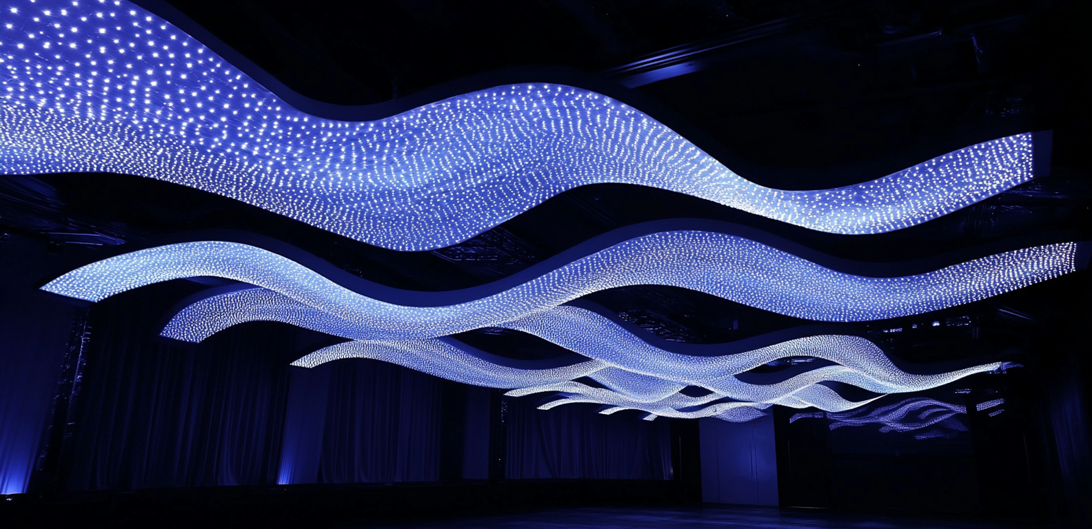 LED lights on ceiling shaped like waves