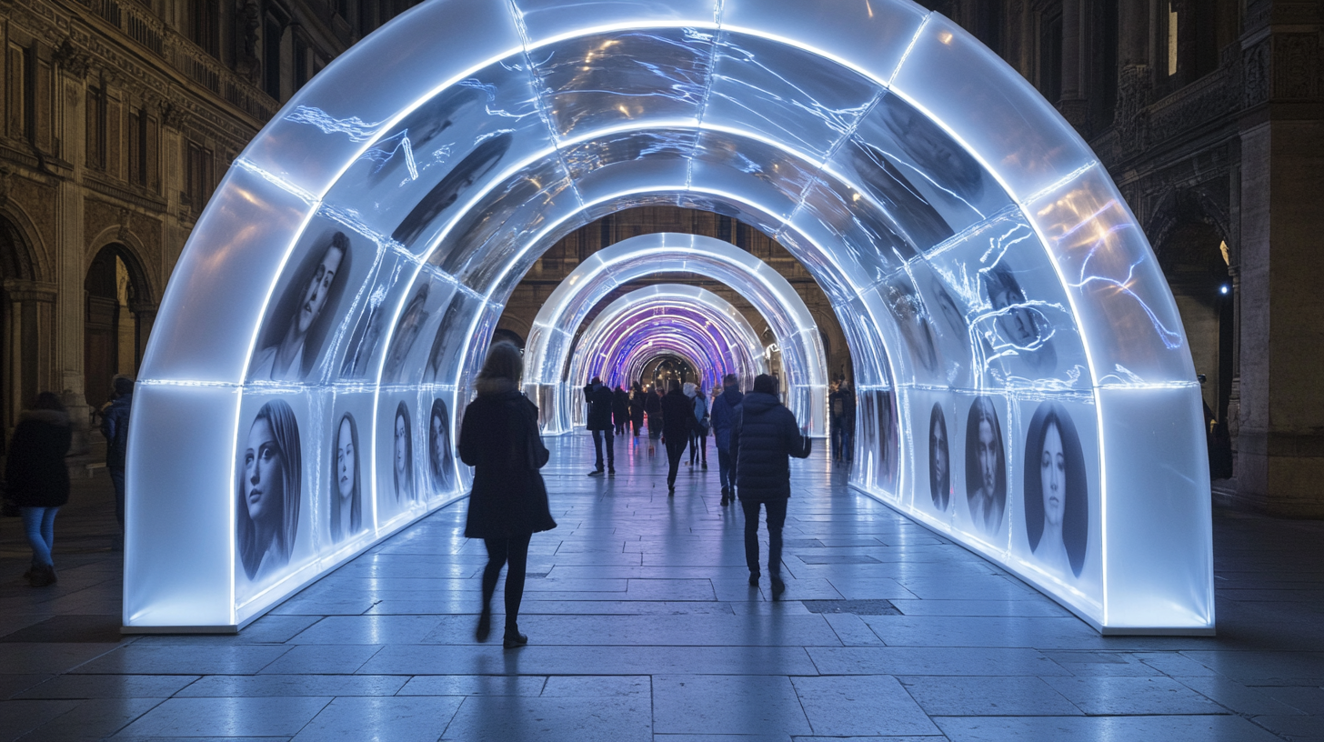 LED tunnel in Rome with glass and acrylic faces.