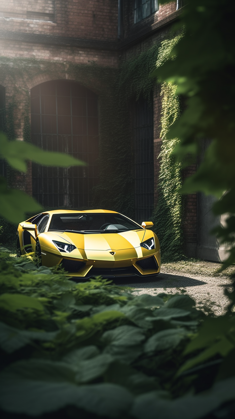 Lamborghini Aventador in Natural Setting with Lush Foliage.