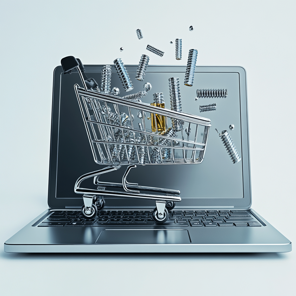 Laptop with Shopping Cart and Bolt E-commerce Scene