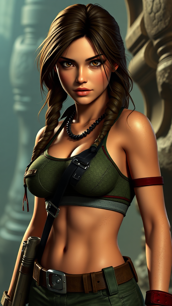 Lara Croft in videogame style with 3D model.