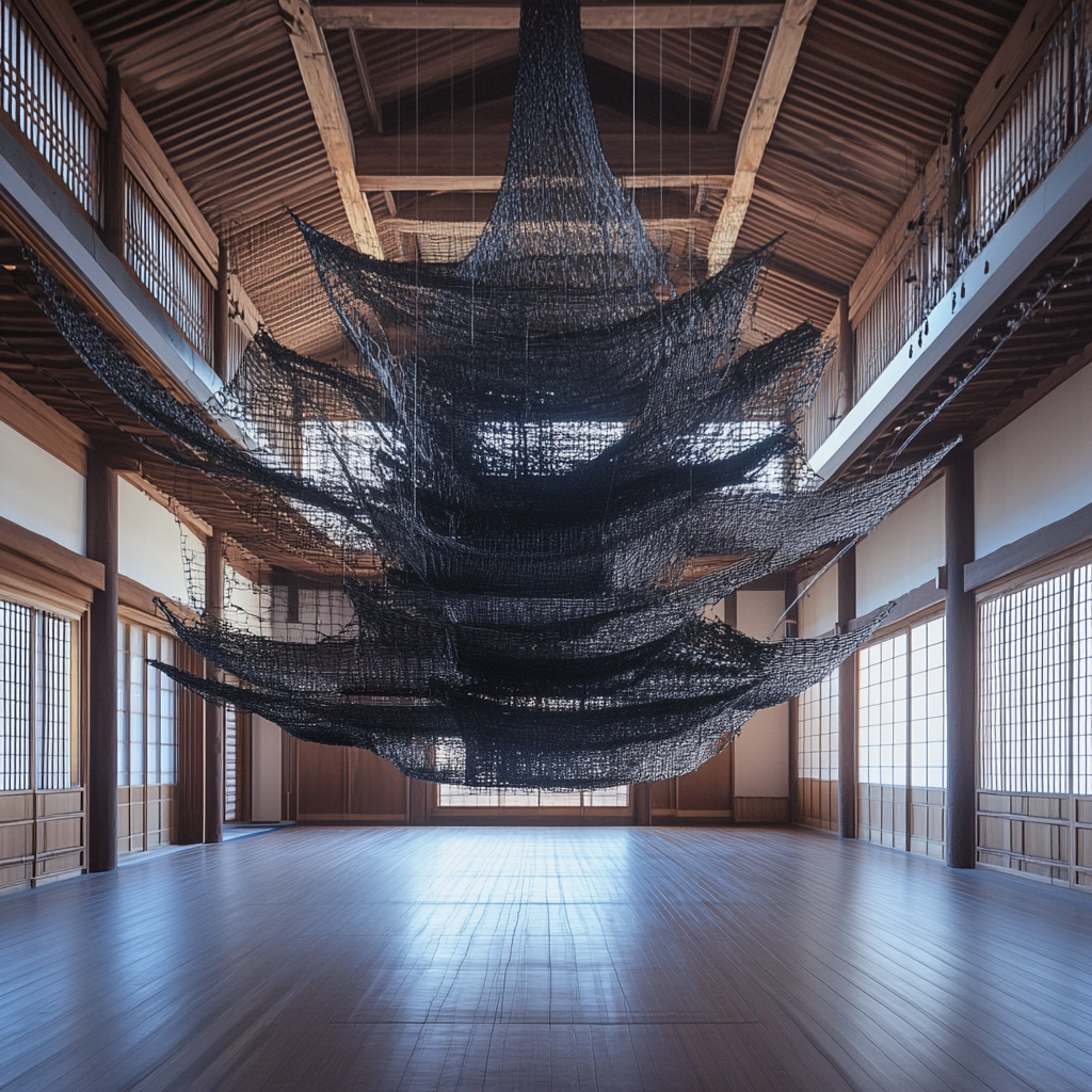 Large Japanese temple column made of metal parts, elegant.