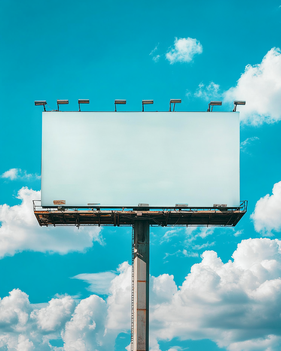 Large blank billboard against blue sky with lights, 4:5 ratio